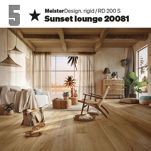 Vinylboden mit natürlicher Optik in einem dezent eingerichteten Wohnzimmer in beige und braun Tönen