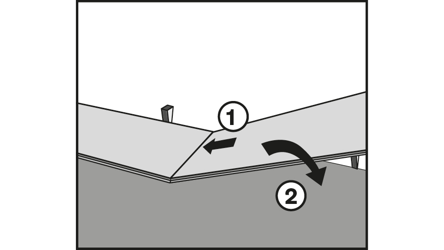 Einwinkeln der Dielen der ersten Reihe zur Wand